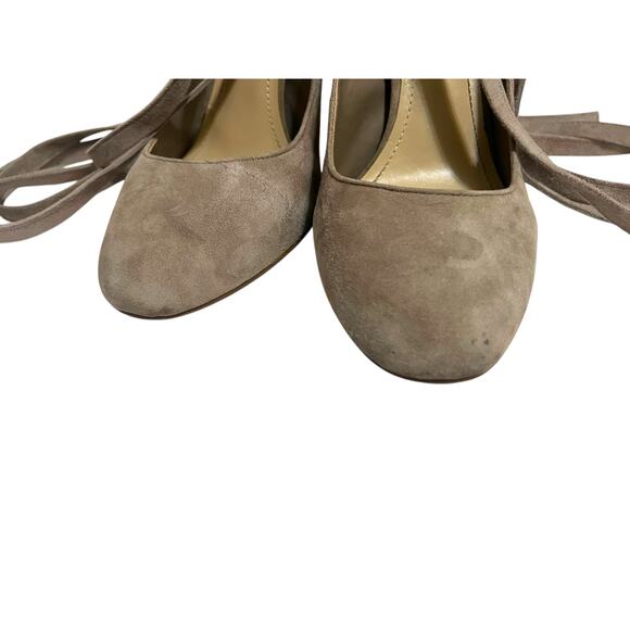 BCBGeneration Beige Taupe Suede Ellah Pumps Tie Wrap High Heels Stilettos Size 8 - Picture 2 of 16